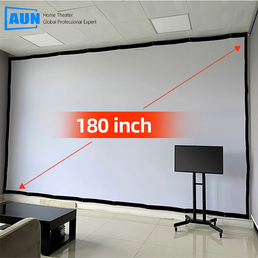 AUN Projektionsleinwand 180 Zoll im Format 16:9 in Weiß für Heimkino 1080P und 4K - Bild 2