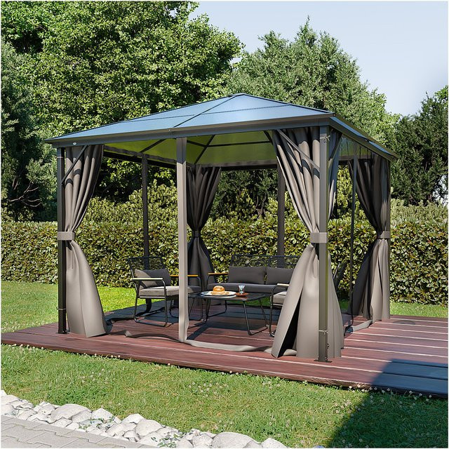 GARMIO Pavillon Garten Überdachung mit Polycarbonat-Dach, Moskitonetz und wasserdichten Seitenteilen, Farbe: Anthrazit, B/T/H: 300 x 300 x 300 cm - Bild 1
