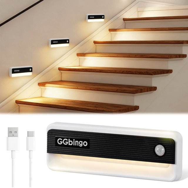 GGbingo LED Induktions-Nachtlicht mit Bewegungssensor, weiß, Typ-C-Aufladbar, Schrankleuchte und Wandleuchte mit kaltweißem Licht (6000 K) - Bild 1