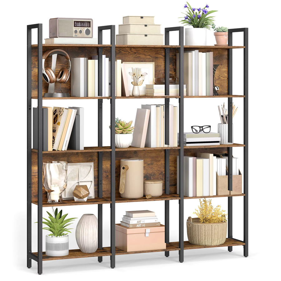 VASAGLE Bücherregal im Industrie-Design mit 5 offenen Regalebenen, Standregal aus Metall in Braun, H: 154,1 cm, B: 128,0 cm, T: 30,0 cm - Bild 3