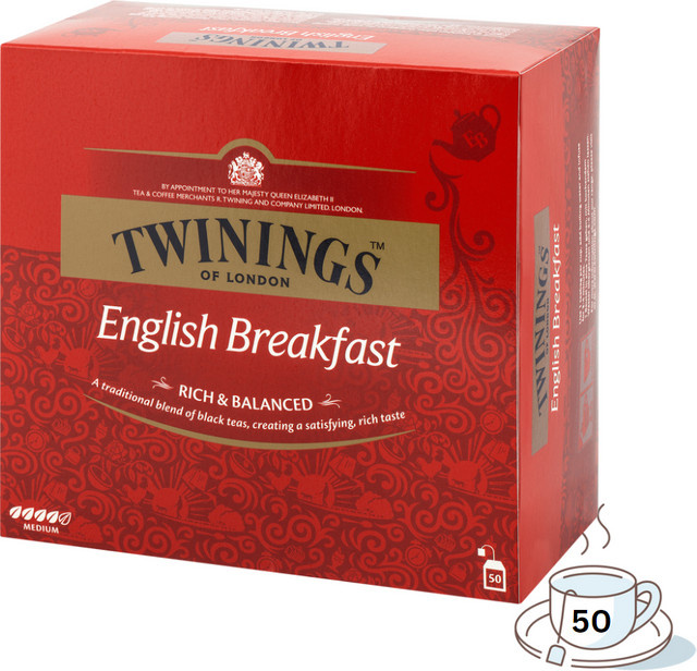 Twinings English Breakfast, Schwarztee, Teebeutel, 50 Stück - Bild 1