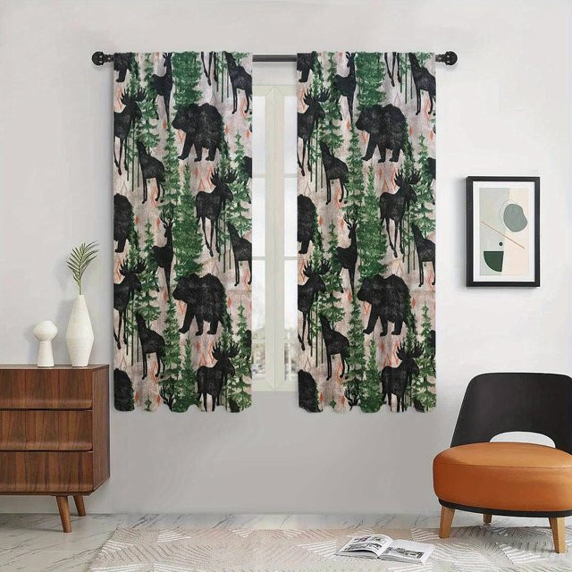 2er-Set Yiran Furniture Vorhänge mit Dschungel-Tierprint aus Polyester, Mehrfarbig, B: 100 cm, H: 130 cm - Bild 1