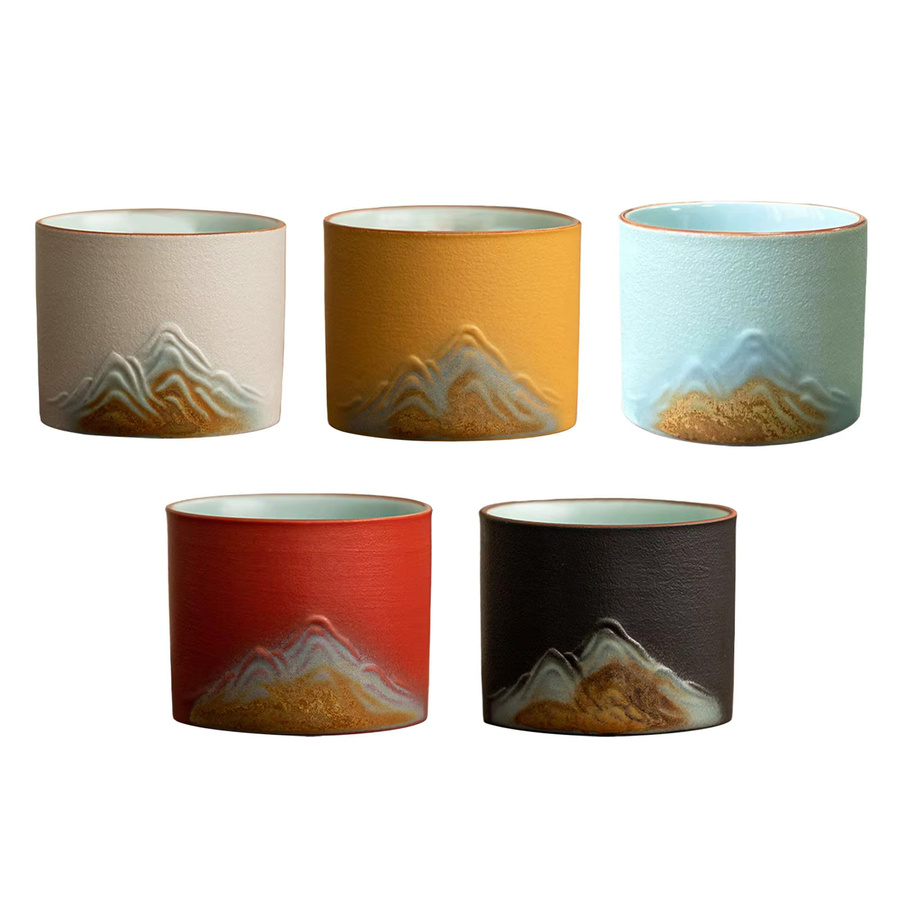 Kesoto Keramikbecher mit abstraktem geometrischem Muster in Schwarz und Multicolour, handgefertigte Sake-Tasse für Tee, Espresso oder Kaffee - Bild 3