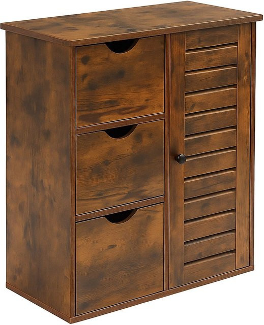 Relaxdays Badezimmerschrank aus Holzwerkstoff im Vintage-Design mit 3 Schubladen, Farbe: Braun, B/T/H: 80 x 60 x 30 cm - Bild 1