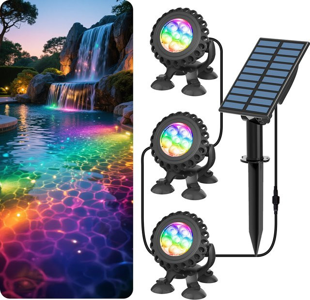 T-SUNRISE 3-in-1 RGB Solar-Unterwasser-Teichleuchte mit IP68 Schutz für Teich, Garten und Pool - Bild 1
