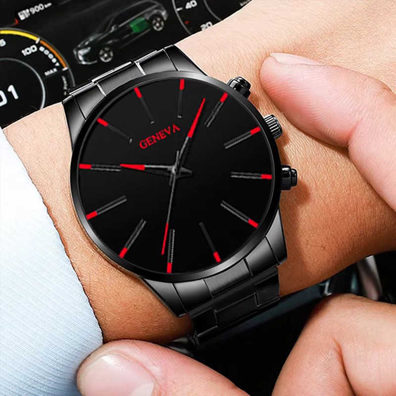 DSIMPLE Armbanduhr Quarz, Edelstahl, Schwarz, Silber, Herren - Bild 2
