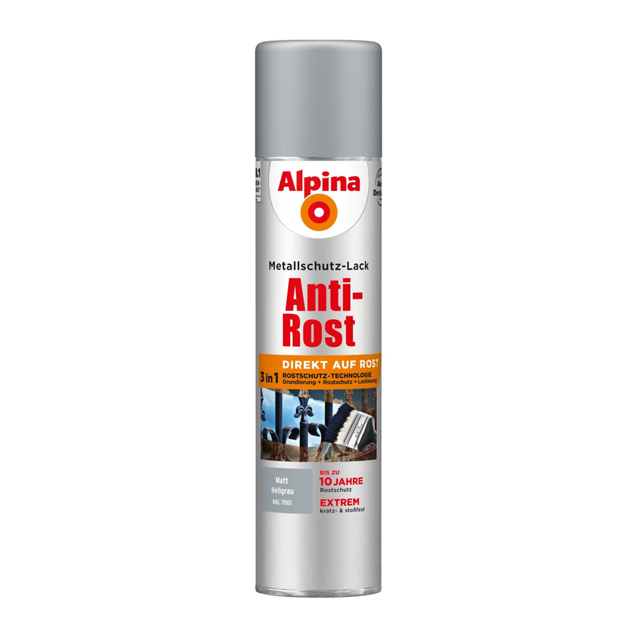 Alpina Metallschutz-Lack Anti-Rost Spray Hellgrau matt 400 ml - Bild 2
