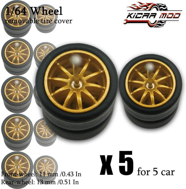 Hot Wheels Tuning-Teile, 1/64 Vorderrad Klein Hinterrad Groß, mit abnehmbaren Slick-Gummireifen - Bild 1