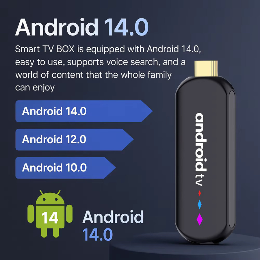 H96 MAX Android 14 Smart TV Stick mit 4K UHD, Bluetooth und Dual-Band Wifi in Schwarz - Bild 2