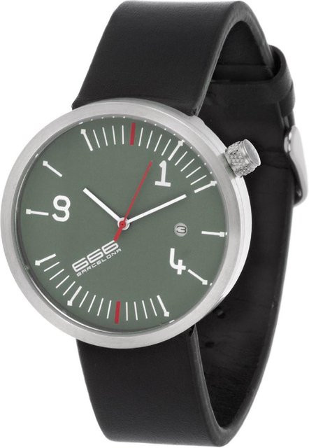 666BARCELONA Analoguhr, Quarz, Edelstahl, Leder, Grau, Herren, 40 mm - Bild 1