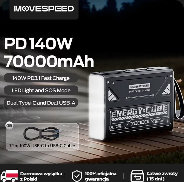 MOVESPEED Z70 Pro Max Powerbank 70000mAh mit 140W Schnellladegerät, externer Akku für MacBook und Laptop, Schwarz - Bild 1