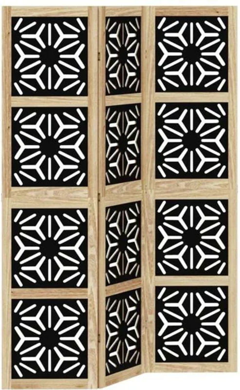 3-teiliger freistehender Raumteiler Vidaxl aus Massivholz und Metall in Braun und Schwarz mit geometrischem Design - Bild 1