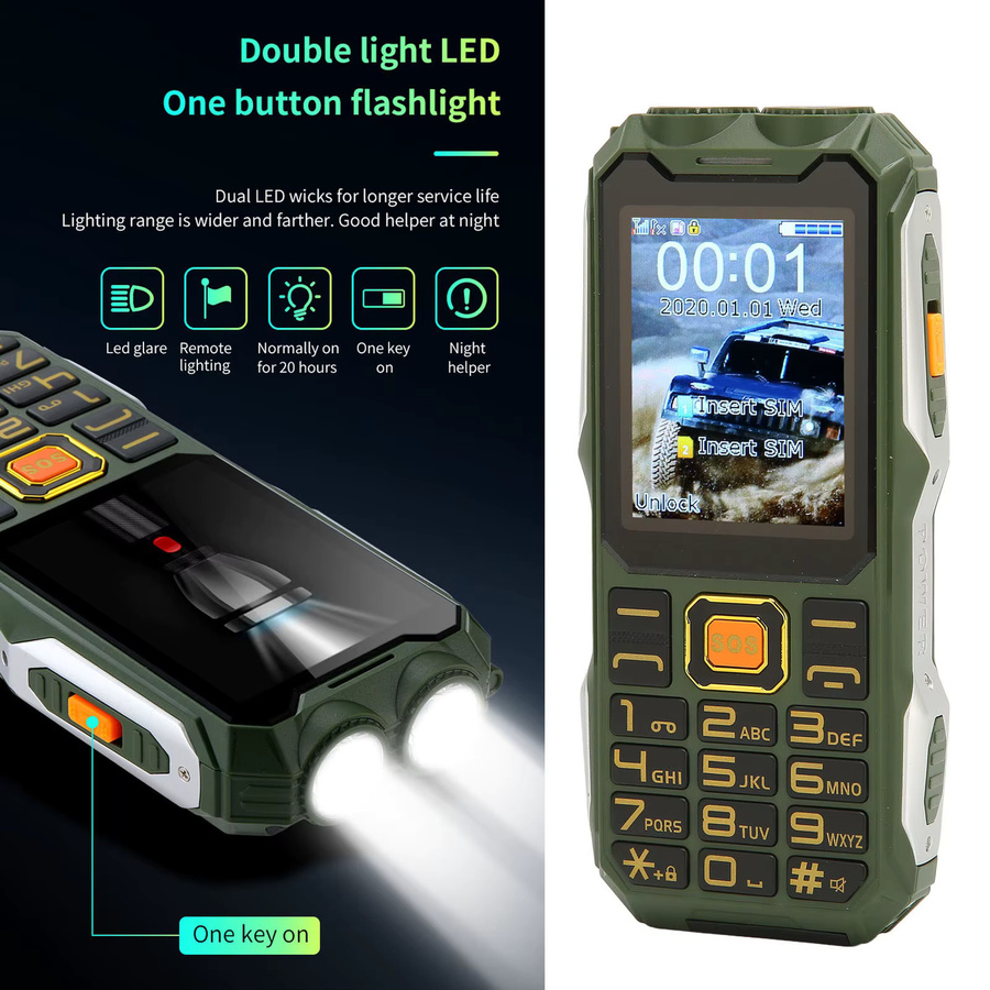 Qiilu 2G Dual-SIM Mobiltelefon mit großen Tasten und 16800 mAh Akku in Grün für Senioren - Bild 3