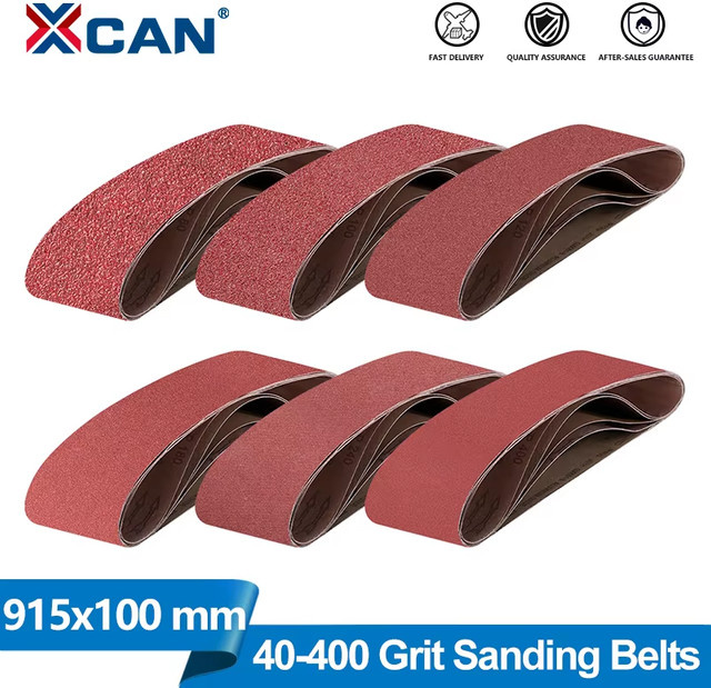 XCAN Schleifband Set 5 Stück für Metall und Holz, verschiedene Körnungen von 40 bis 400, B: 100 mm, L: 915 mm - Bild 1