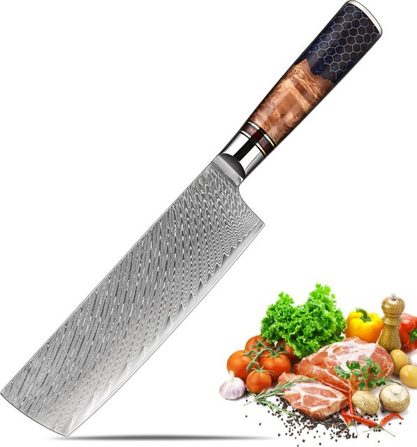 Xituo Japanisches Nakiri-Messer aus 67-lagigem Damaststahl mit Wabenmuster und blauem Griff, 17,78 cm - Bild 1