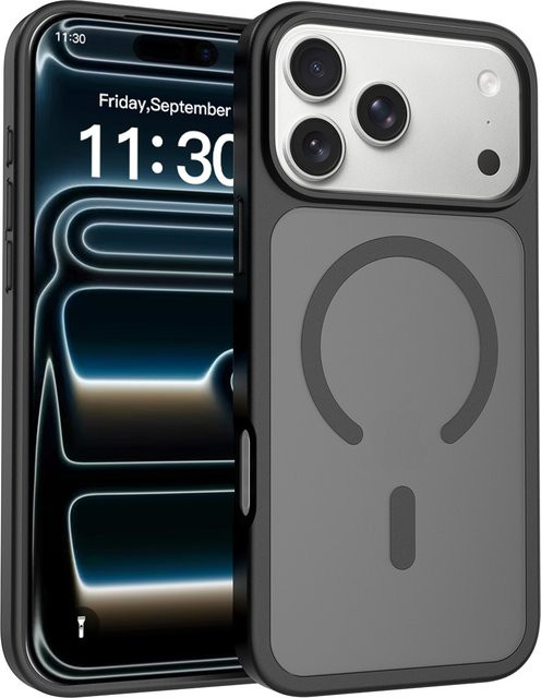 NYFundas MagSafe Handyhülle mit magnetischer Matte und Anti-Fingerabdruck-Schutz für iPhone 17 Pro Max, 16, 15, 14, 13, 12 in Schwarz und Orange - Bild 1