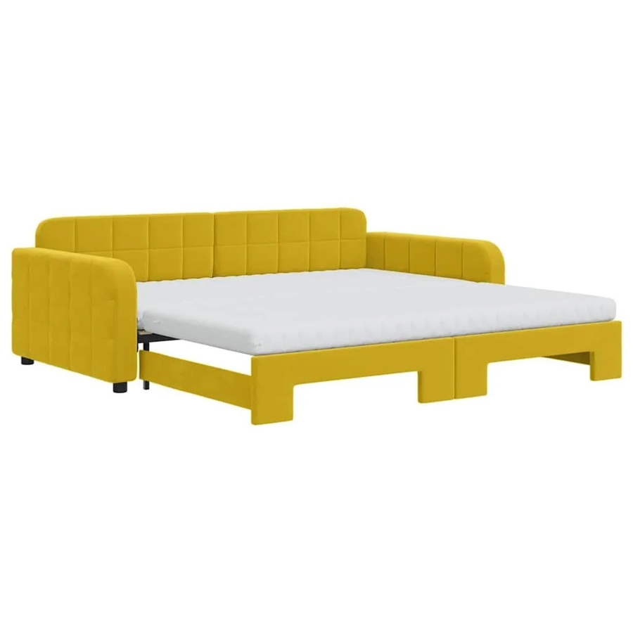 vidaXL Tagesbett ausziehbar mit Matratze in Gelb aus Samt, B/T/H: 223 x 100 x 71 cm - Bild 2