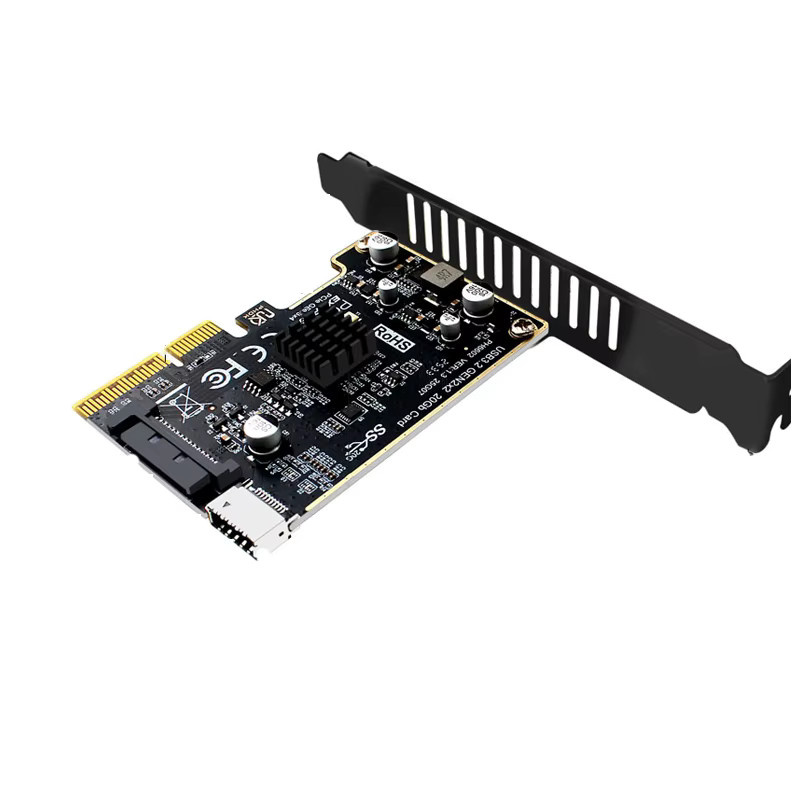 T.F.SKYWINDINTL PCIe X4 auf USB 3.2 Gen2 Type-E Erweiterungskarte mit ASM3242 Chip und USB-C Frontadapter, 20 Gbit/s, Schwarz - Bild 3