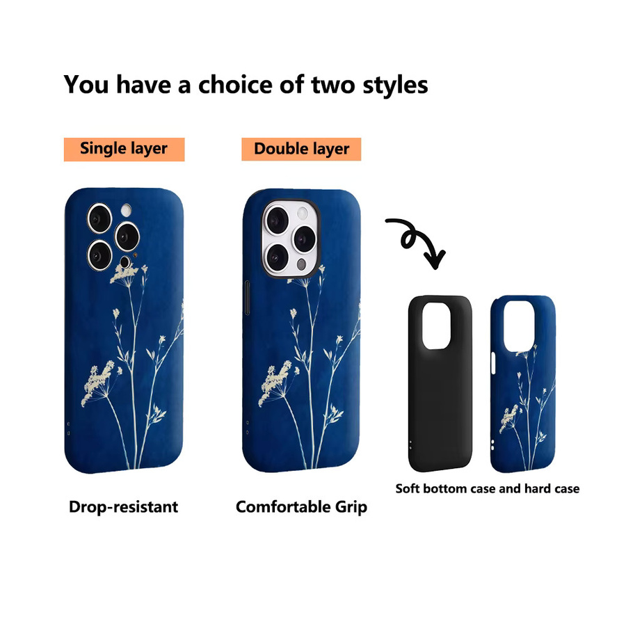 Cyanotype Botanical Art Handyhülle für iPhone 17 16 15 14 13 12 11 Pro Max Plus mit doppelschichtiger Rückseite in Blau - Bild 3