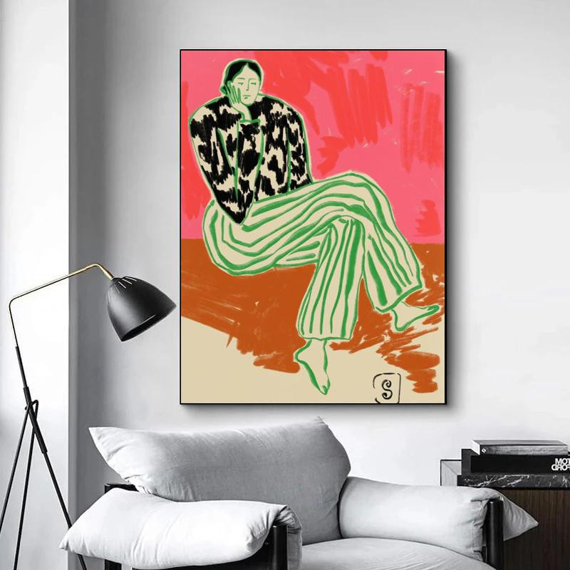 Abstraktes Frauen Porträt Leinwandgemälde im nordischen Stil von Fairy Art Gallery, Wandkunst Poster in Multicolor, Breite: 60 cm, Höhe: 80 cm, ungerahmt - Bild 3