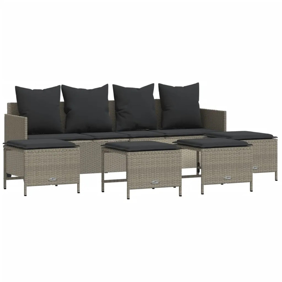 vidaXL 5-tlg Garten-Sofagarnitur aus Poly Rattan in Hellgrau mit Kissen und Ottoman - Bild 2