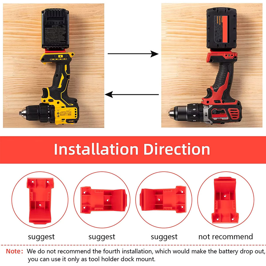 5er Set 2-in-1 Werkzeughalter und Akku-Halterung für DeWalt 20V und Milwaukee M18 18V in Rot - Bild 4