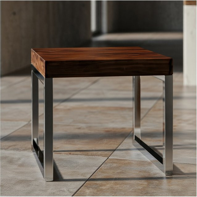 Beistelltisch GUNA von KADIMA DESIGN aus Massivholz und Metall im Landhausstil, Braun, B/T/H: 45 x 45 x 40 cm - Bild 1