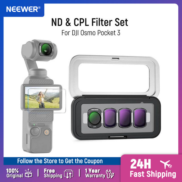 NEEWER ND & CPL Filterset ND16 + ND64 + ND256 mit zirkular polarisierendem Objektivfilter für DJI Osmo Pocket 3, Schwarz - Bild 1