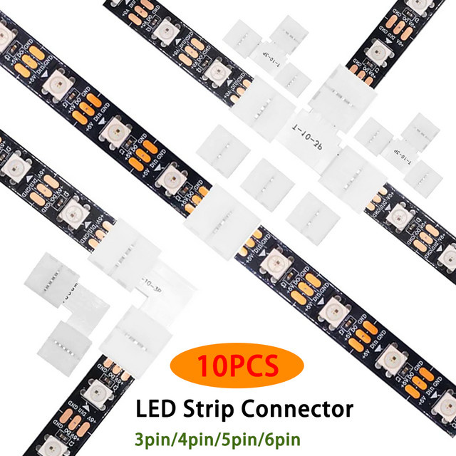 YSRSAI LED Streifen Stecker Set in Weiß, 10 Stück L-Form oder T-Form für 5050 und 3528 SMD LED Streifen, 3pin bis 6pin Anschlussmöglichkeiten - Bild 1