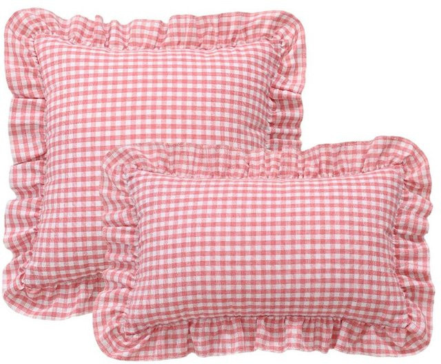 Karierte Kissenhülle mit Rüschen von JMG Clothing in Pink, B/H: 50 x 30 cm - Bild 1