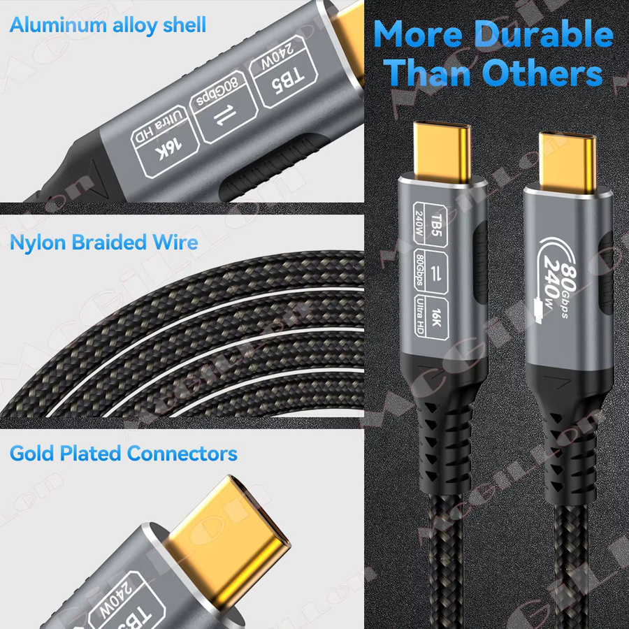 MCGILLON Thunderbolt 5 USB-C zu USB-C Kabel mit 120Gbps Datenübertragung und 240W Schnellladefunktion - Bild 4