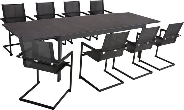 DELUKE Garten-Sitzgruppe EDIS 9-tlg. aus Kunststoff und Aluminium in Grau mit ausziehbarer Glasplatte - Bild 1
