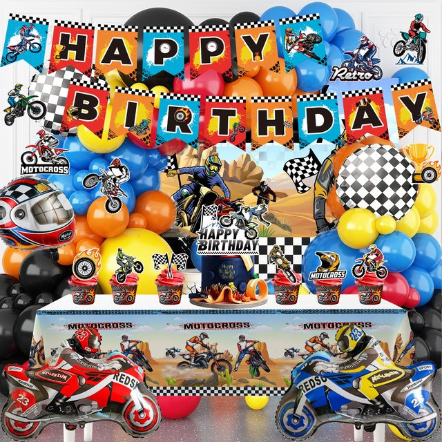 Potdemiel Motocross Geburtstag Party Dekorationsset mit 102 Teilen, Motocross Party Zubehör für Kinder in Mehrfarbig - Bild 1