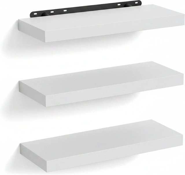 Relaxdays Wandregal Set aus MDF und Eisen in Weiß, 3er Set, B/T/H: 40 x 4 x 23 cm - Bild 1