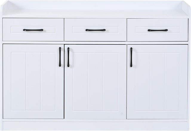 Sideboard im Retro-Design mit 3 Schubladen und 3 Türen, gestreifte Front, Weiß/Schwarz, B/T/H: 120 x 35 x 80 cm - Bild 1