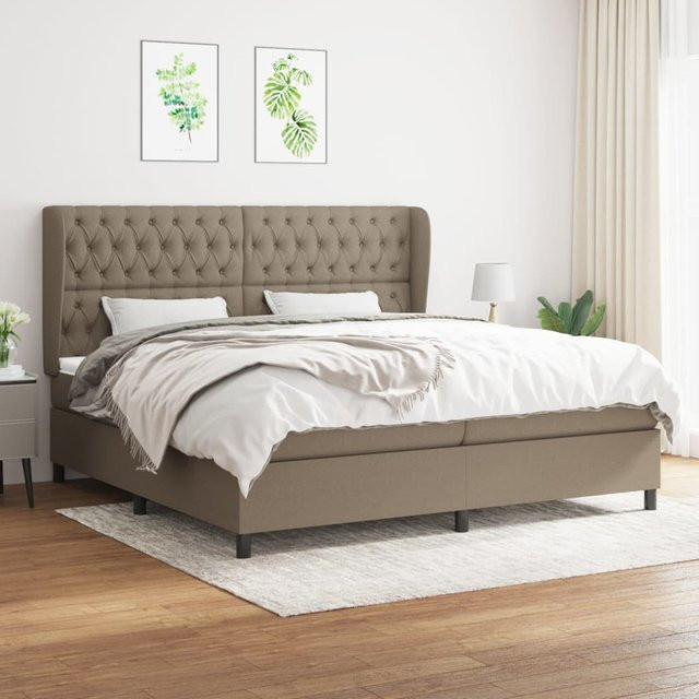 vidaXL Boxspringbett Hybrid mit Matratze und Kopfteil, Farbe: Taupe/Beige/Grau, B/T/H: 200 x 200 x 128 cm - Bild 2
