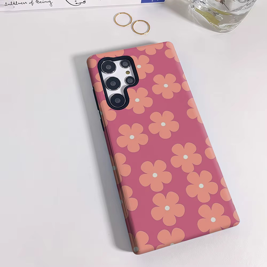 Stoßfeste Samsung Galaxy Handyhülle mit Blumenmuster in Hellorange und Pink für Galaxy S25 Ultra, S24 und S23 Ultra Plus mit doppellagiger Rückseite - Bild 2