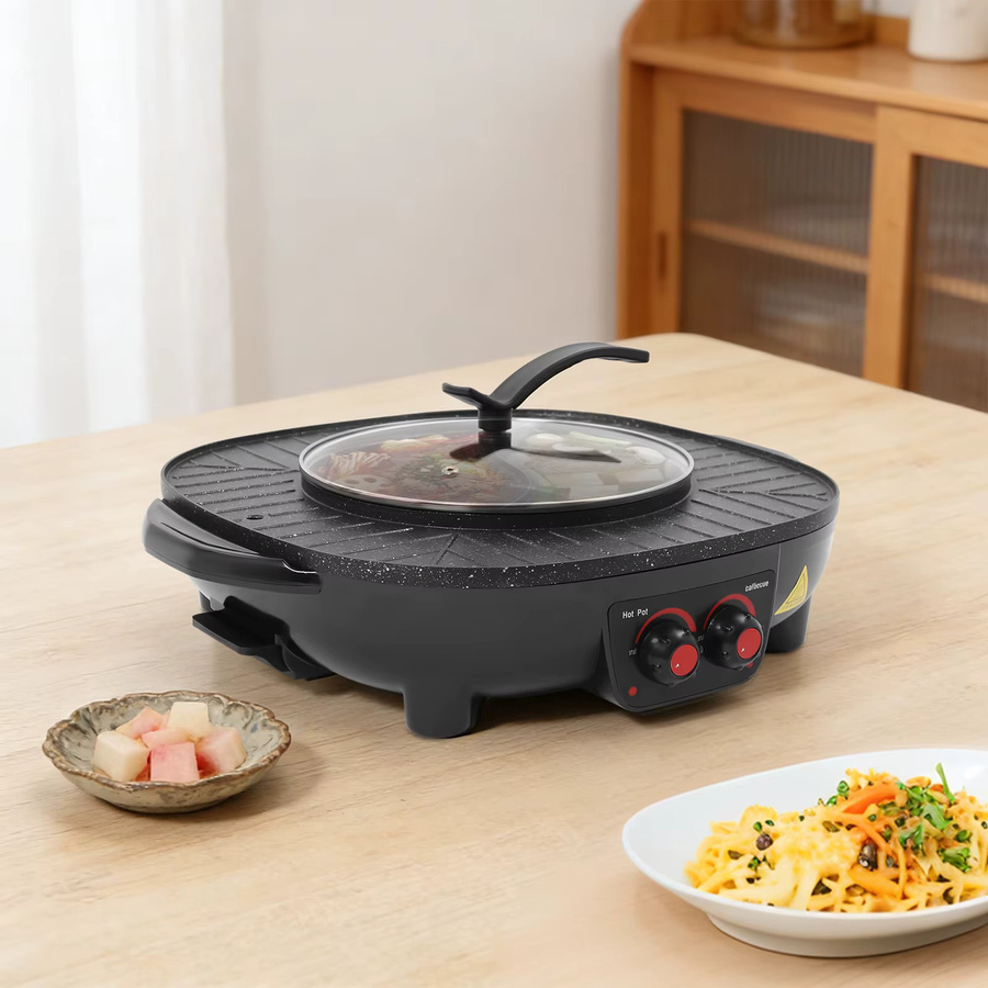 Bymaocar 2-in-1 Elektrischer Hot Pot und Raclette-Grill mit 3L Fassungsvermögen, 2200W, Schwarz - Bild 4