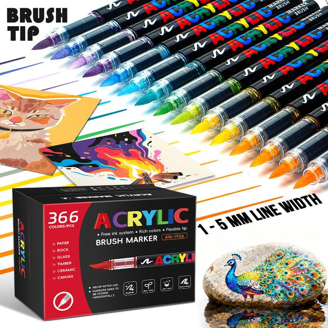 Acryl-Farbstifte mit Pinselspitze in Multicolour für Steinmalerei, Holz und Leinwand - Bild 1