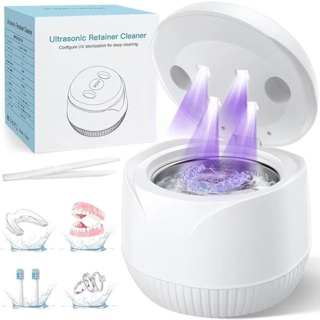 Sarmocare Mini Digitaler Ultraschall-Reiniger für Zahnspangen, Brillen und Schmuck, 45KHz, Weiß - Bild 1