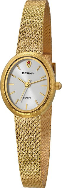 BERNY Armbanduhr Damen, Gold, Quarz, oval, Milanaise, Weiß - Bild 1