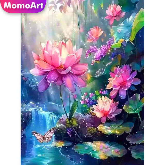 Momoart Diamant-Stickerei Lotus Blumen DIY Mosaik-Handwerk Dekoration, Mehrfarbig, B/H: 30 x 20 cm - Bild 1