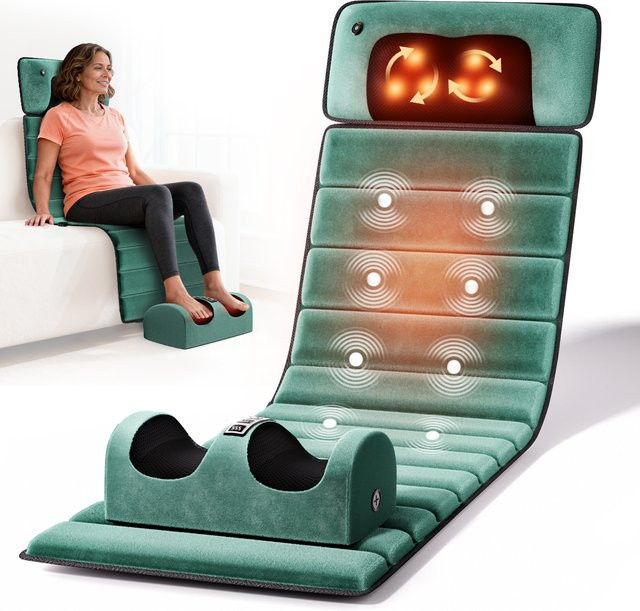 HIMOUTA Shiatsu Ganzkörper-Massagematte mit abnehmbarem Massagekissen zur Schmerzlinderung für Rücken, Nacken und Beine in Grün - Bild 1