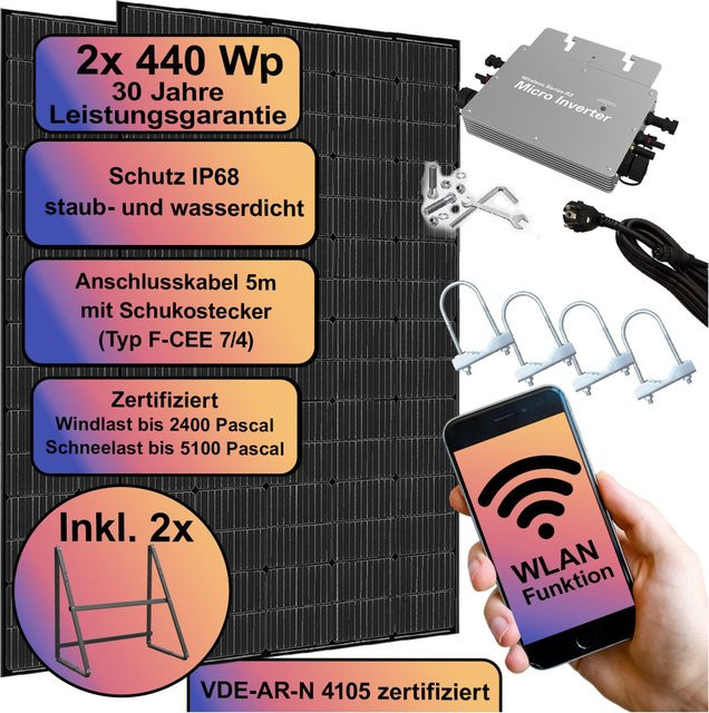 Hyrican Balkonkraftwerk 800Wp mit Montage-Kit in Schwarz - Bild 1
