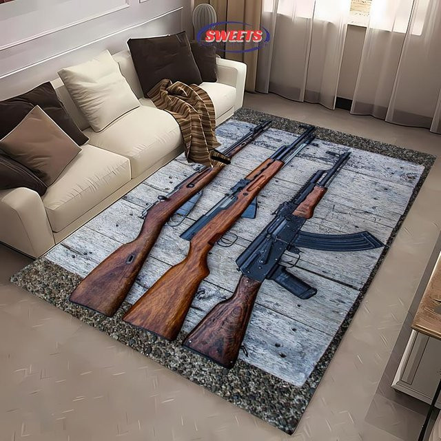 Rutschfester 3D Teppich mit Sturmgewehr und Pistolen-Motiv von JGJG, Mehrfarbig, B/T: 60 x 40 cm - Bild 1