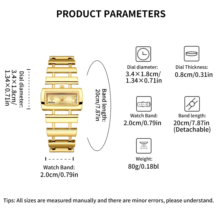 Yalalusi Armbanduhr, Quarz, Edelstahl, Gold, Rechteckig, Damen - Bild 3