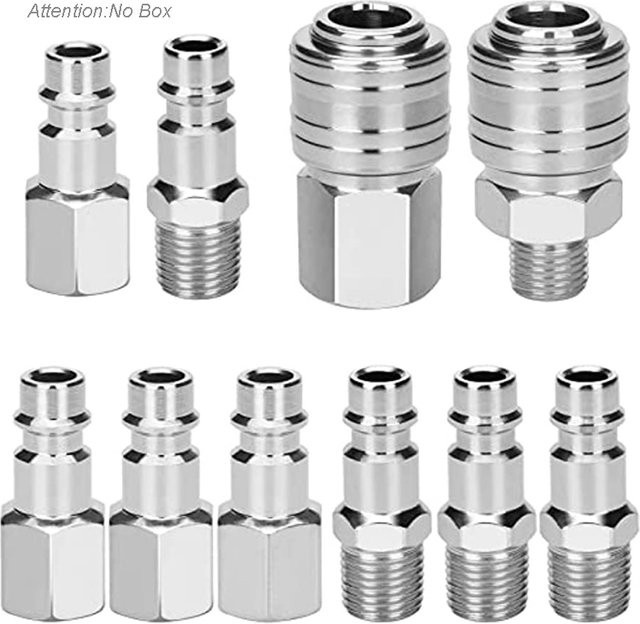 AGASHE 10-teiliges Euro-Luftkompressor-Montageset aus verzinktem Stahl in Silber, 1/4 Zoll BSP-Stecker und -Buchse mit Schnellspanner, rostbeständig - Bild 1