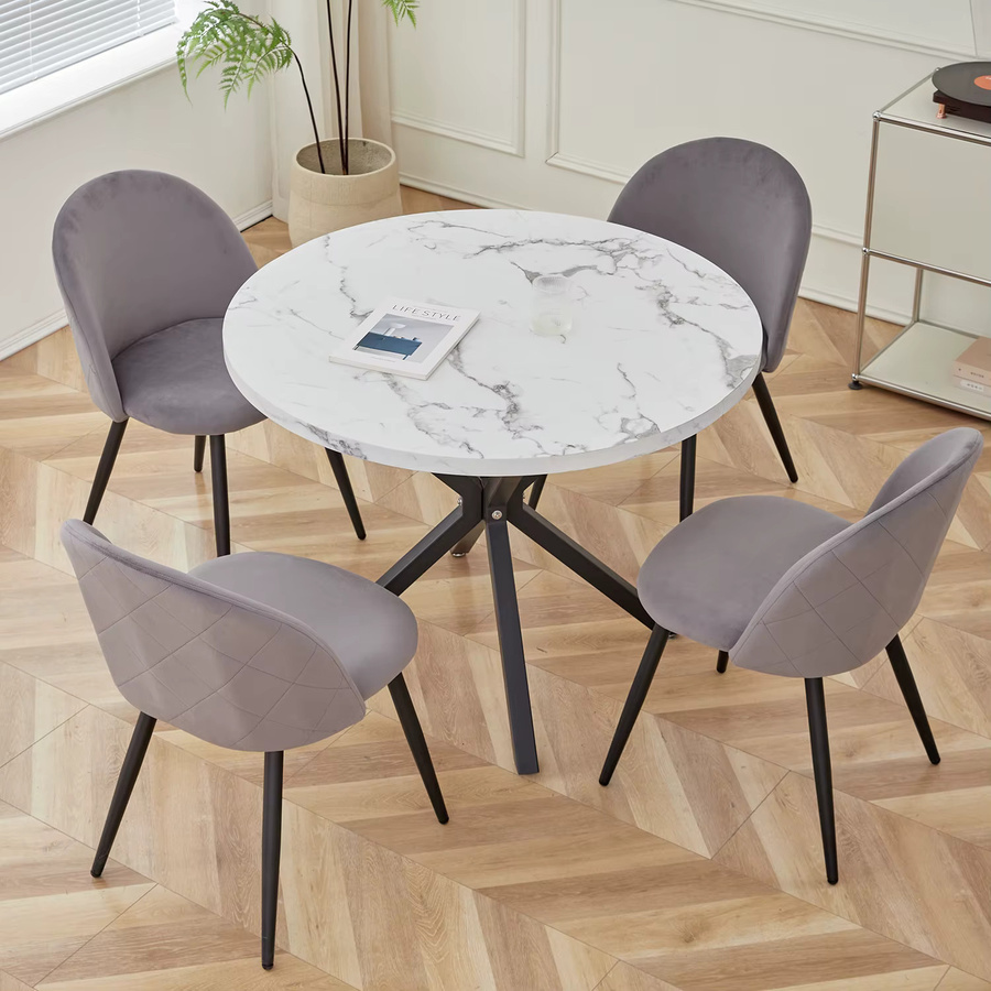 EGOONM 4er Set Nordische Esszimmerstühle aus Samt in Grau mit Metallgestell für Küche, Schlafzimmer und Wohnzimmer - Bild 4