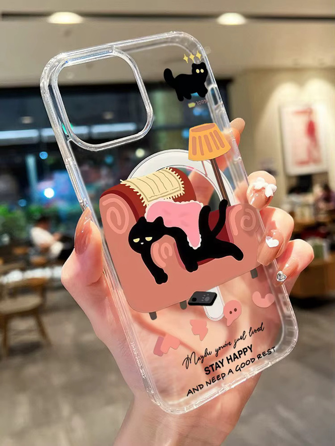Transparente Magnetische Silikon Schutzhülle mit Katzen-Design für Apple iPhone 16 Pro Max, 15, 14, 13, 12 und 11 - Bild 6