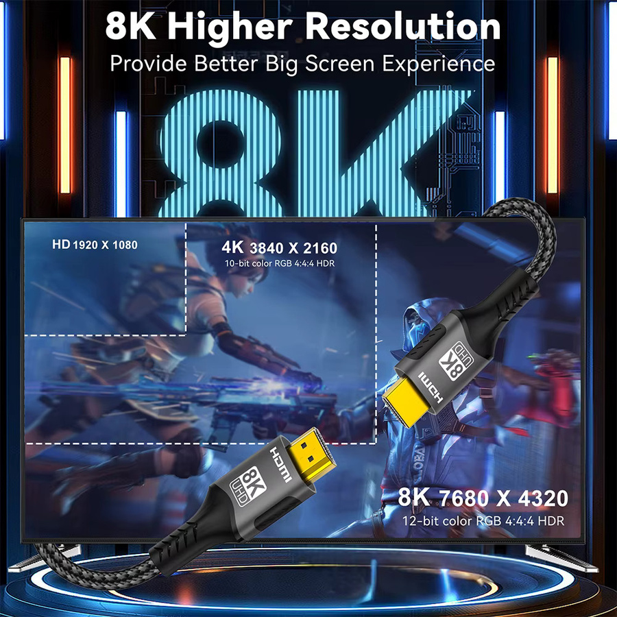 Nephy Ultra High Speed HDMI 2.1 Kabel in Schwarz mit 48Gbps, 8K 60Hz, 4K 120Hz, HDR und 3D-Effekt für HDTV und PC - Bild 3